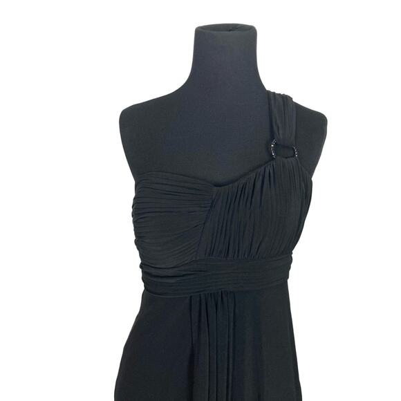 NWOT BEN DE LISI Dress UK8/US4 Black One-Shoulder Jeweled-Ring Pleated Faux-Wrap - Picture 4 of 10